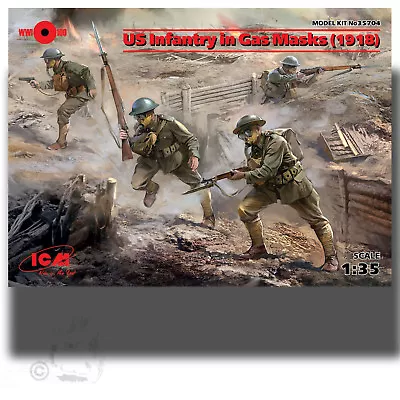 Icm 1/35 U.s. Infantry In Gas Masks (1918) Kit 35704 • $37.08