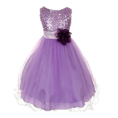 Girls Bridesmaid Dress Kids Baby Flower Party Sequins Dresses Wedding Princess • £10.99