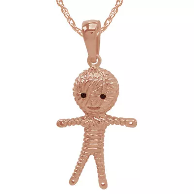 Voodoo Doll Mummy Pendant 18  Necklace Simulated Garnet 14K Rose Gold Plated 925 • $74.51