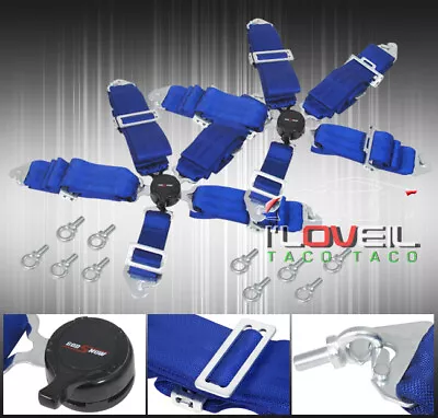 3  Pair 5 Point Pt Harness Camlock Seat Belt Safety Latch Secure Jdm Blue • $64.99