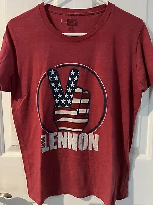 John Lennon Yoko Ono Womens T Shirt Sz L Peace Sign American Flag Stars Stripes • £14.47