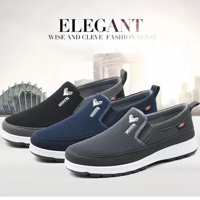 Men's Canvas Slip On Shoes Lightweight Sneakers Casual Boat Shoe Walking Loafers • $25.99