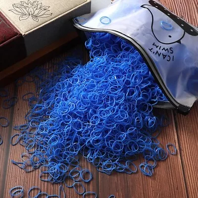 1000x Small Tiny Clear Neoprene Elastic Rubber Bands DARK BLUE Girls Hair Ties • £3.31