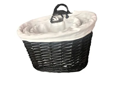 £11 • Buy Black Oval Wicker Storage Hamper Basket, With White Cotton Liner. Choose Size.