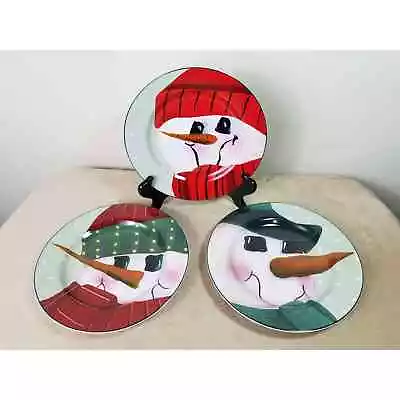 Christmas Sakura Snowman Salad Plates 8  Fiddlestix Red Vintage Collectible • $22.50