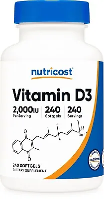 Nutricost Vitamin D3 2000 Iu Softgels 240 Softgels - Non-GMO & Gluten Free • $12.98