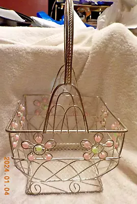 Vintage Metal Beaded Napkin Holder Basket 13”H X 7.5” W • $15