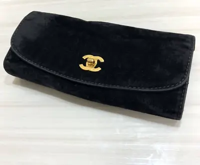 CHANEL Vintage Cosmetic Case Turnlock Goldplate Cosmetic Pouch Black Velour • $217.60