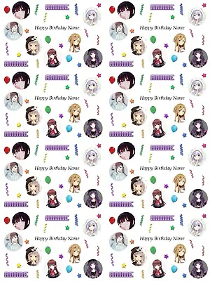 Anime Girls Personalised Birthday Gift Wrapping Paper 3 Designs ADD NAME • £4.19