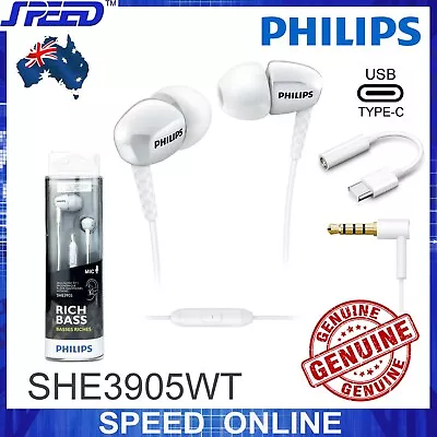 PHILIPS SHE3905WT Headphones Earphones With Mic - 3.5mm & IPhon15 USB-C - WHITE • $50