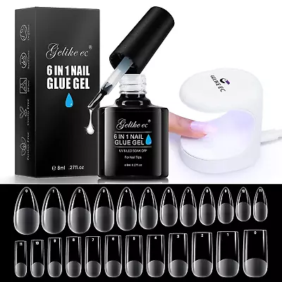 Gel X Nail Kit 6 In 1 Nail Glue Gel With Soft Gel Nail Tips Almond And Square 24 • $17.86