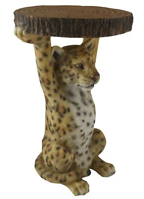 £139.50 • Buy 51.5cm Leopard Table Tree Trunk Top Big Cat Side Occasional Table Polystone 
