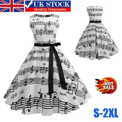 £16.85 • Buy UK Women Summer Music Note Dress Retro Casual Sleeveless Rockabilly Swing Dress