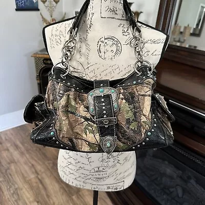 MONTANA WEST CAMOUFLAGE Concealed Carry Handbag With Rhinestones Turquoise Studs • $12