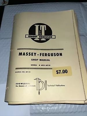 I&T Shop Manual MF-25 Massey Ferguson Models MF25 - MF130 - FREE SHIPPING • $11.89