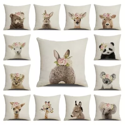 Rabbit With Spring Flower Floral Throw Pillow Covers Deer Panda Cow Cushion Case • £4.03