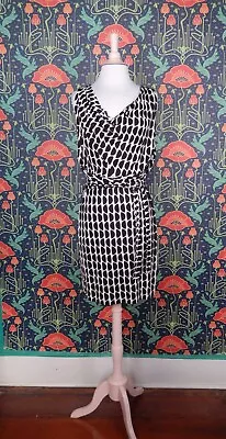 Diane Von Furstenberg Keesa Black White Silk Jersey Cowl Neck Sleeveless Dress 2 • $37.49