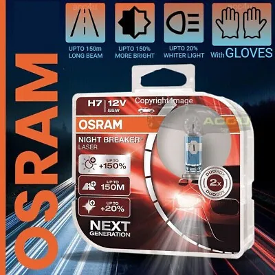 Osram Night Breaker LASER 150% Brighter 12v H7 Car Upgrade Headlight Bulbs Set+G • $30.45