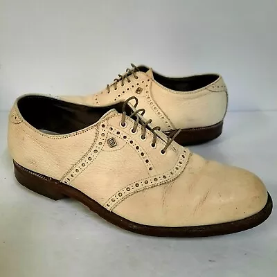 VINTAGE Footjoy FJ Mens Golf Shoes Saddle Shoes Mens 8.5 D White Brown 59519 • $87.47