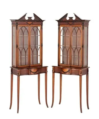 Pair Adams Display Cabinets Mahogany Antique Bookcase • $4930