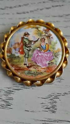 Victorian Limoges Style Handpainted Couple Brooch • £35