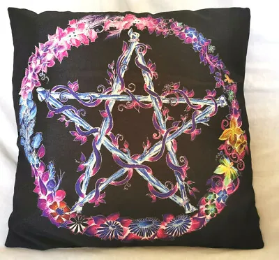 Pentacle Black Cushion Cover Home Decor Scatter Pagan Wicca Witch Gothic Dark • £6.45