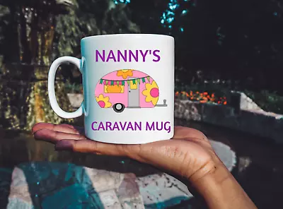 PERSONALISED Caravan Mug Gift Nanny/Grandad/Mum/Dad Pink Blue • £9.99