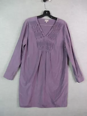 J Jill Womens Dress Medium M Purple Silk Blend Pink Tuck Long Sleeve Shift Boho • $29.99