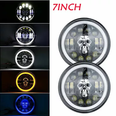 $82.22 • Buy Pair 7  Inch Round LED Headlights Halo RGB For Jeep Wrangler JK LJ TJ CJ