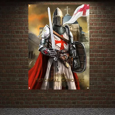 Medieval Crusaders Warrior Tapestry Wall Decorative Banner Templar Knight Flag • $27.03