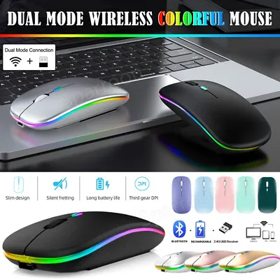 2.4GHz Bluetooth Wireless Optical Mouse USB Rechargeable RGB Mice For PC Laptop • $7.99