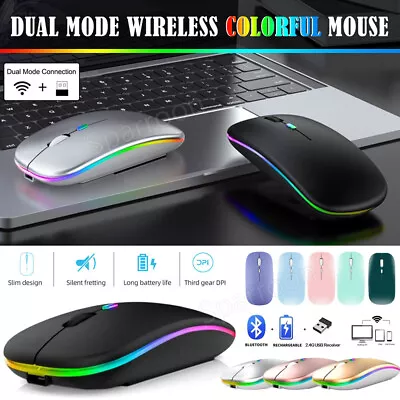 2.4GHz USB Wireless Slim RGB Optical Mouse Mice For Apple Mac Macbook Pro Air PC • £10.99