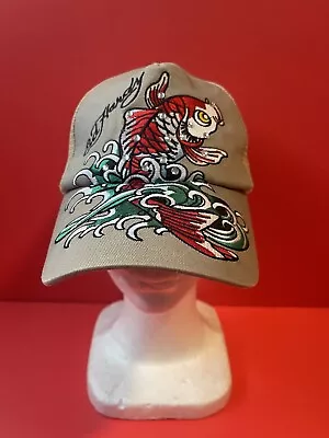 Ed Hardy Koi Fish Tattoo Vintage Trucker Hat Y2K Beige • $55