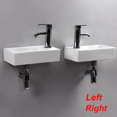 Small Compact Bathroom Cloakroom Hand Wash Basin Sink Ceramic Wall Hung UK • £26.90