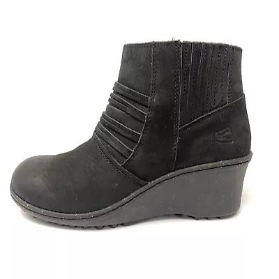 Keen Womens Sz 7 Zurich Low Boots Black Leather Bootie Wedge Heel Side Zip Ankle • $39.99