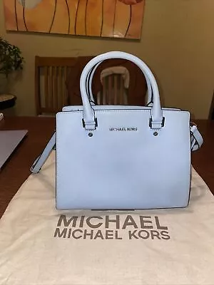 Michael Kors Selma Satchel Saffiano Baby Blue Leather W/ Crossbody Strap • $32