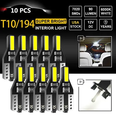 10X T10 194 168 W5W LED CANBUS License Plate Interior Wedge Light Bulbs White US • $6.30