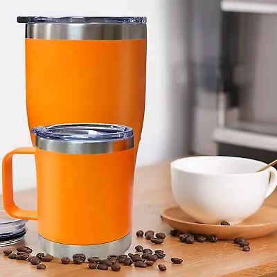 Coffee Mug With Handle Lid Traveling Cup Stainless Steel Insulated Cup 20 &12oz • £11.90