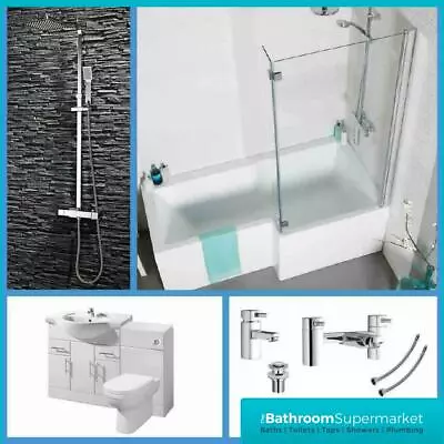 L Shaped Bathroom Suite 1700 Bath 850mm Vanity Unit BTW Toilet WC Taps & Shower • £689.95