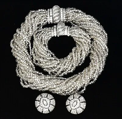 Stunning 1960s CINER Crystal Beaded TORSADE Rhinestone Necklace Bracelet ER SET • $1256