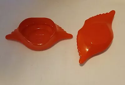 Vintage Set Of 2 Mckee Red/orange Glasbake Crab Shell Dishes Glass J-116  • $24.90