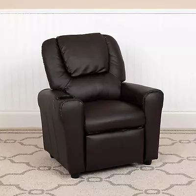 Brown Leathersoft Kids Recliner With Cup Holder And Headrest • $323.99