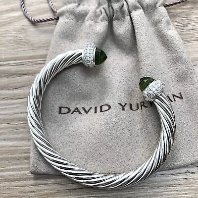 David Yurman 7mm Cable CANDY Bracelet & 925 Silver PERIDOT & DIAMOND M • $265