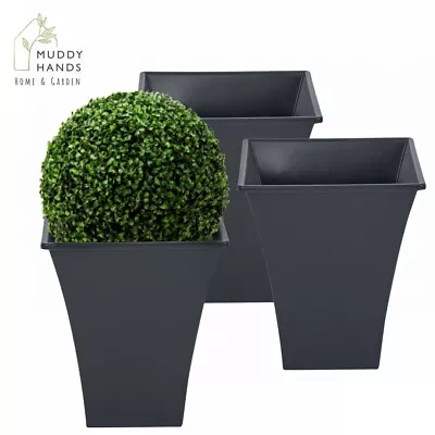 3 X Slate Grey Plant Pots Indoor Outdoor Garden Tall Plastic Flower Planters • £14.99