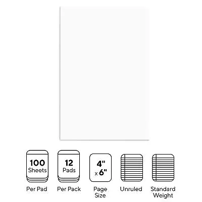 Staples Notepads 4  X 6  Unruled White 100 Sheets/Pad 36/Carton ST57328VS • $29.13