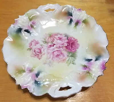 RS Prussia White Pink Roses With Iris's Gold Accent Cake Plate • $35.99