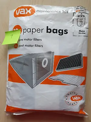 VAX 9 Paper Dust Bags  Mojo VS-02M + 1 Each Pre/post Motor Filters • £6