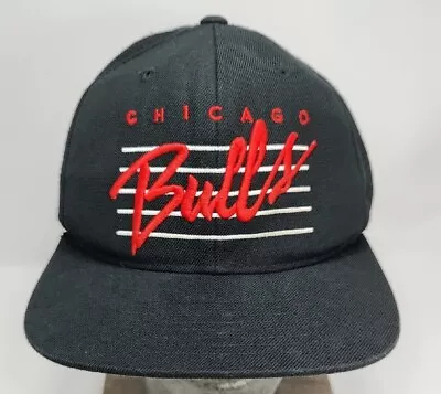 Chicago Bulls Script Snapback Mitchell And Ness Hat Cap Adjustable Black Red  • $30