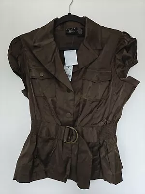 B.Moss Belted Safari Top Metallic Women's Size 12 Runs Small Chocolate Brown NWT • $15