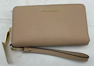 Michael Kors Large Flat Multi-Function Phone Case Leather Oyster Wristlet NEW • $54.99